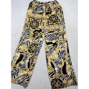 Luli Fama Pants Abstract Black & Gold High Waist Resort Med Sz XS Beach Multi